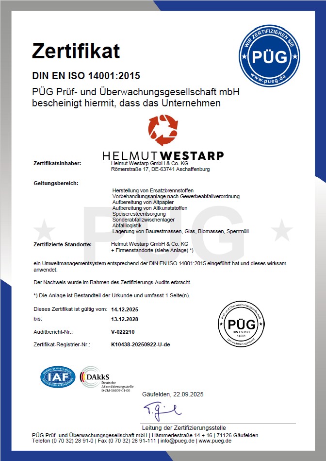 DIN EN ISO 14001 Helmut Westarp Zertifikat