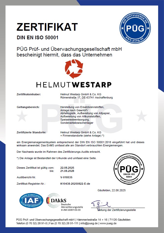 DIN EN ISO 50001 Helmut Westarp Zertifikat