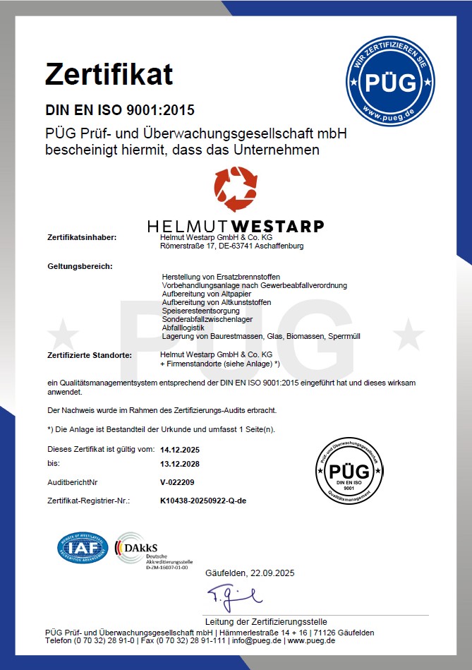 DIN EN ISO 9001 Helmut Westarp Zertifikat