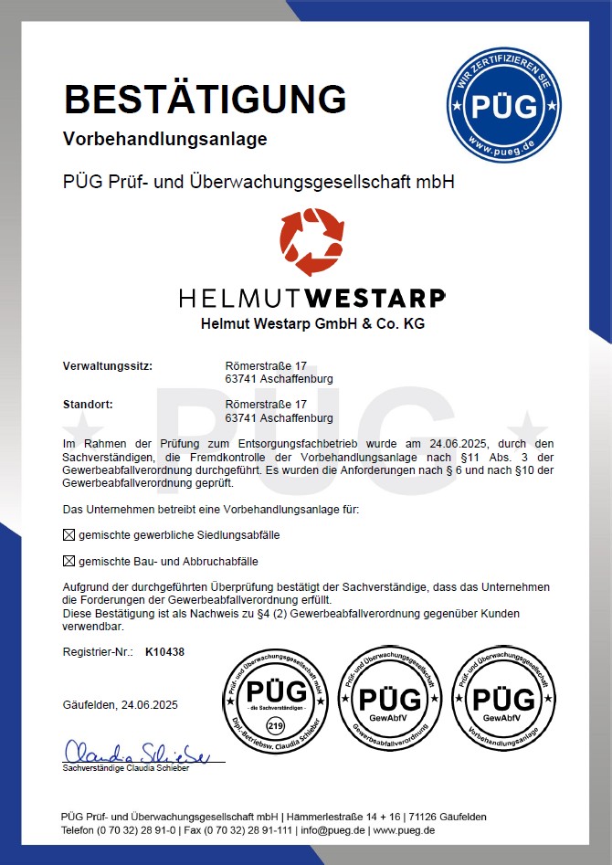 GewAbfV Bestätigung Helmut Westarp Römerstr